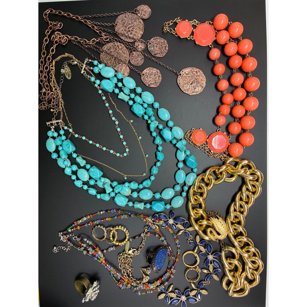 Vtg to Mod jewelry lot- vibrant colors boho vibes large link chain multi strand - Picture 3 of 3